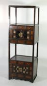 TWENTIETH CENTURY ORIENTAL ELM SIDE CABINET, the oblong inset panelled top above an open shelf and