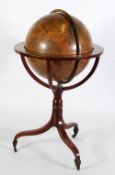 EARLY 19th CENTURY MAHOGANY `CRUCHLEY`S` CELESTIAL GLOBE, TYPICAL FORM WITH BRASS MERIDIAN CIRCLE