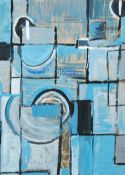 UNATTRIBUTED (Twentieth century)  WATERCOLOUR ON NEWSPAPER  Abstract in shades of blue, grey and