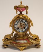 JAPY-FRERES, PARIS, EARLY TWENTIETH CENTURY GILT BRONZE AND PORCELAIN MOUNTED SMALL MANTEL CLOCK,