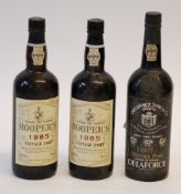 THREE BOTTLES OF VINTAGE PORT, Delaforce 1977, and Hoopers, 1985 x 2, (3)
