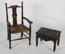 EARLY TWENTIETH CENTURY ARTS AND CRAFTS CHILD`S OAK OPEN ARMCHAIR, the top rail, inscribed `David