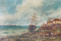 UNATTRIBUTED (nineteenth century English School)  OIL PAINTING ON CANVAS Harbour scene with figures