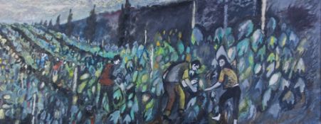 UNATTRIBUTED (Twentieth Century)  OIL ON CANVAS Grape pickers  29"" x 71"" (73.7cm x 180.4cm)  (