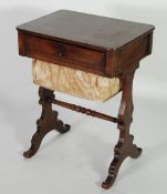 VICTORIAN MAHOGANY WORK TABLE, the rounded oblong top above a cockbeaded drawer and pull-out fabric