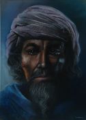 LARRY RUSHTON (20TH CENTURY) PASTEL Bust portrait of elderly man in turban Signed 24 1/2"" x 17 3/