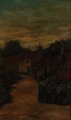 ROBERT FRIAR (1855 - 1912) OIL PAINTING Row of red roofed cottages 8"" x 5"" (20.3cm x 12.7cm) AND
