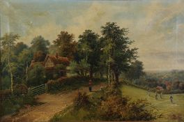 JOHN HENRY BOEL (LATE 19th CENTURY) OIL PAINTINGS ON CANVAS, A PAIR Rural landscapes with figures