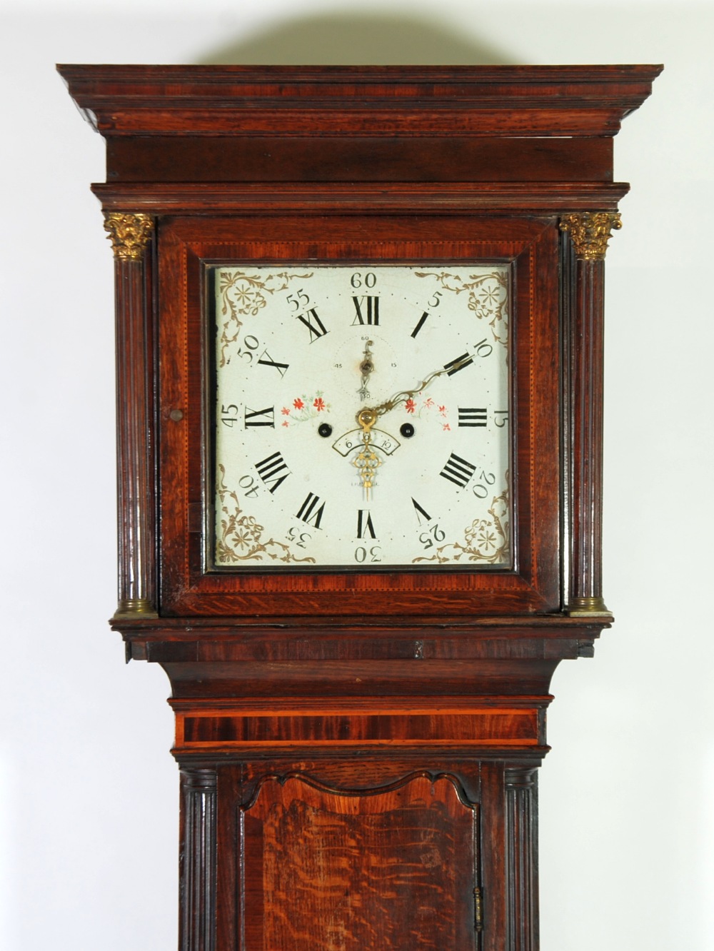 LATE EIGHTEENTH CENTURY OAK AND MAHOGANY CROSSBANDED LONGCASE CLOCK, signed *** Long, Dundee, the