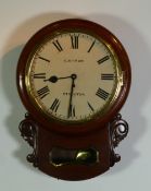 19TH CENTURY MAHOGANY DROP DIAL WALL CLOCK SIGNED G. KIRTON, STOCKTON, the 11 1/2"" painted Roman