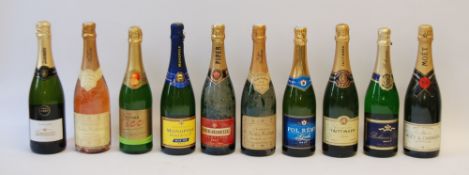 EIGHT BOTTLES OF BRUT CHAMPAGNE, Moet & Chandon, Tattinger (both with pen inscriptions to the