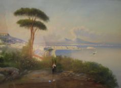 G. GUISTE GOUACHE DRAWING  View of the Bay of Naples signed 19 1/2"" x 27"" (49.5cm x 68.5cm)