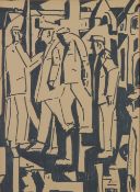 ?JOHN THOMPSON (1924-2011) BLACK INK ON BUFF PAPER Group series numbered 1091 Four men with