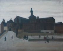 HARRY RUTHERFORD (1903 - 1985) OIL PAINTING ON BOARD `Strangeways Prison, Manchester` 20"" x 24"" (