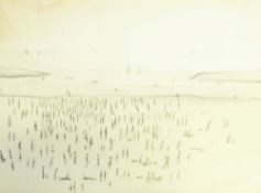 ?ATTRIBUTED TO L.S. LOWRY (1887-1976) PENCIL DRAWING Beach scene with figures Signed and dated 1956