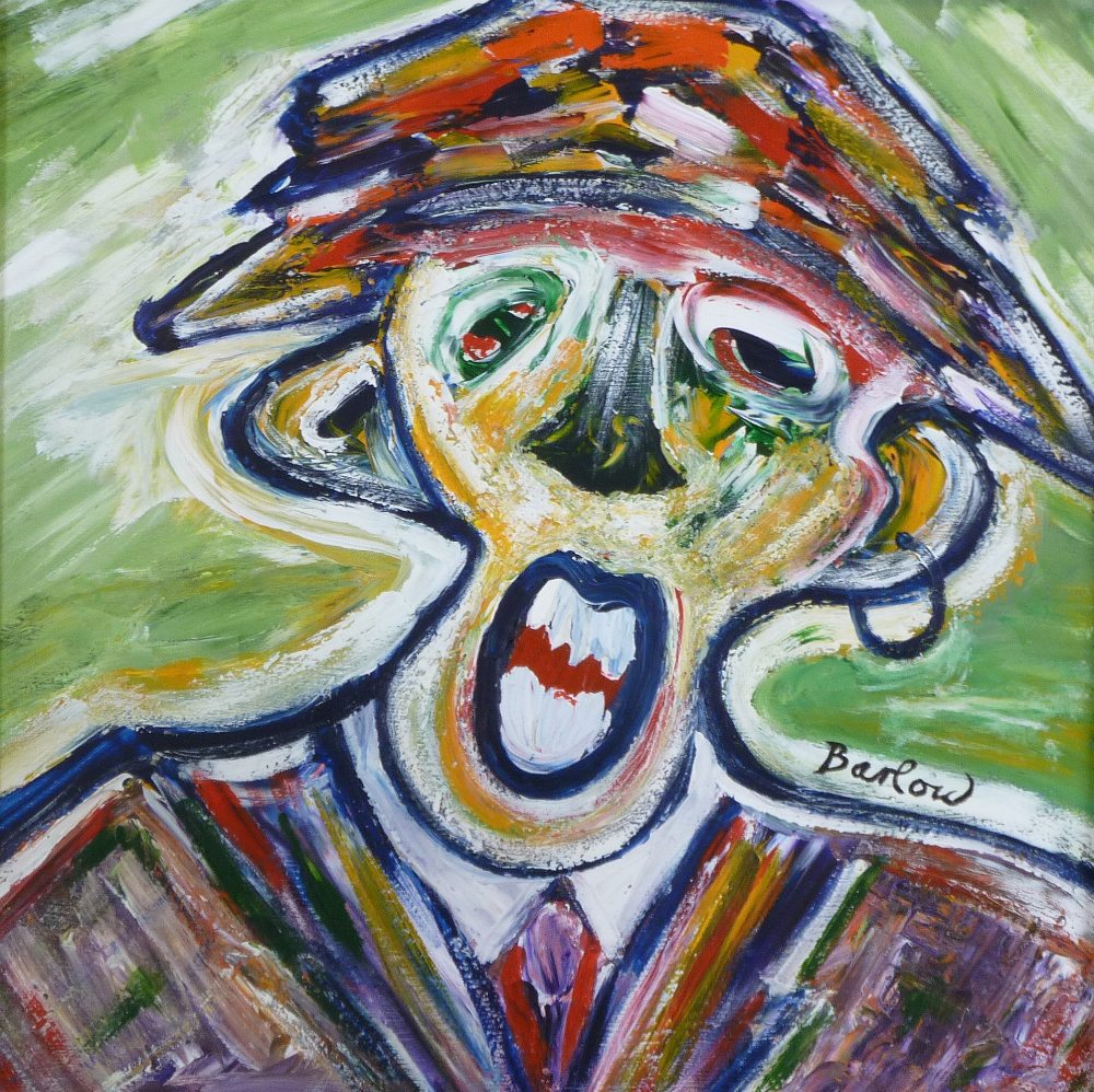 ALBERT BARLOW (B.1944) OIL ON BOARD ""Big Teeth"" Signed  15 ½"" x 15 1/2"" (39.4cm x 39.cm)