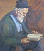 OLIVE BAGSHAW OIL PAINTING ON BOARD `Old Man Reading` signed top right, inscribed verso 13 1/4"" x