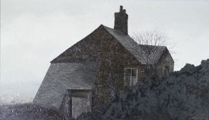 ?JACK SIMCOCK (1929-2012) OIL ON BOARD Side on view of a house Signed and dated (19)73 23 ½"" x