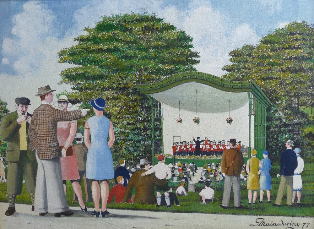 GEORGE MAINWARING OIL ON BOARD ""Band Stand"" Signed  14 ¼"" x 19 ¾"" (36.2cm x 50.2cm)