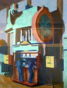 GRAHAM BUNCE GOUACHE DRAWING Two men working at a huge factory machine Signed and dated (19)88 21""