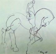 ?GEOFFREY KEY (B.1941) INK DRAWING ""Horse & Rider"" Signed and dated (19)68 8"" x 8 ½"" (20.3cm x