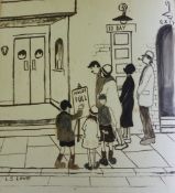 LOWRY TWO INK AND MONOCHROME WASH DRAWINGS  `Figures queuing outside a cinema` signed and `Street