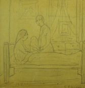 ATTRIBUTED TO L.S. LOWRY PENCIL DRAWING Doctor on Call Signed and dated 1918 4 ½"" x 4 ½"" (11.5cm