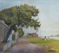 ROGER HAMPSON (1925 - 1996) OIL PAINTING ON CANVAS `The Cotton Tree, Sunderland Point` Signed;