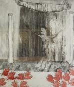 HELEN WILDE ETCHING IN BLACK AND RED `Lucia` Signed, titled and dated 1988, in pencil and numbered