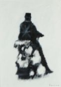 DAVID BARROW (1959 Wigan) OIL PAINTING ON BOARD `Black & White Mod` Man on a motor scooter Signed,