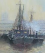 TOM BROWN (B.1933) PASTEL DRAWING St. Katherine Dock, London Singed 10 ½"" x 9 1/3"" (26.7cm x 24.