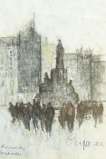 CONSTANCE TAYLOR (b.1937) MIXED MEDIA ""Piccadilly, Manchester"" Signed and dated 2011 7"" x