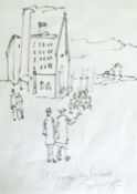 ?JOHN THOMPSON (1924 - 2011) FELT TIP PEN DRAWING ON PAPER `St Georges Day Parade` Signed,