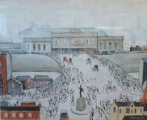 ?L. S. LOWRY ARTIST SIGNED COLOUR PRINT `Station Approach` An edition of 850, guild stamped and