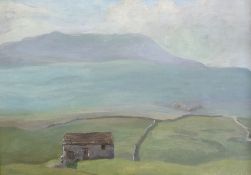 BEATRICE LANGDON (1898-1986) OIL ON BOARD ""The Lone Cottage, Near Ingelborough, Yorks"" 11"" x
