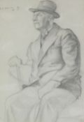 ?ATTRIBUTED TO LOWRY (1887-1976) PENCIL DRAWING Self portrait of the artist seated Signed and dated