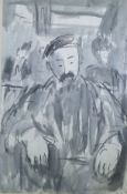 JEAN-GEORGES SIMON (1894 - 1968) CHINESE INK DRAWING `Man with Moustache, Paris 1925` Signed 12 1/