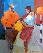 VAL POWNALL (TWENTIETH CENTURY) OIL ON BOARD ""Family Outing"" Signed 12"" x 10"" (30.5cm x 25.4cm)