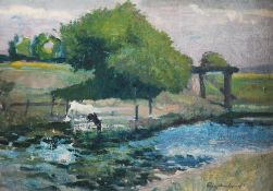 HARRY RUTHERFORD (1903 - 1985) OIL PAINTING ON BOARD `Canal Daisy Nook` Signed lower right, titled