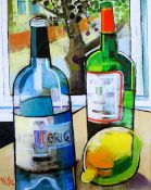 ?GEOFFREY KEY (B.1941) OIL ON CANVAS ""Window Bottles"" Signed and dated (20)02 20"" x 16"" (50.8cm