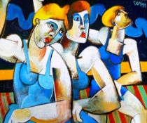 ?GEOFFREY KEY (B.1941) OIL ON CANVAS ""Chorus Line II"" Signed and dated (19)99 20"" x 24"" (50.8cm