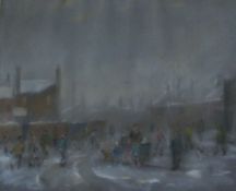 R. DUDLEY BAILEY (b. 1931) PASTEL DRAWING Figures in a winter townscape signed with monogram lower