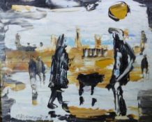 ?LAURENCE ISHERWOOD (1917 - 1988) OIL PAINTING ON BOARD `Yellow Rain, Wigan` Signed; titled verso
