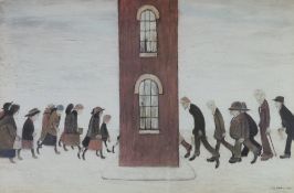 ?L.S. LOWRY (1887 - 1976) ARTIST SIGNED COLOUR PRINT `Meeting Point` Signed and guild stamped, an