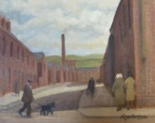 ROGER HAMPSON (1925 - 1996) OIL PAINTING ON CANVAS LAID ON BOARD `Falcon Mill, Bolton` Signed;