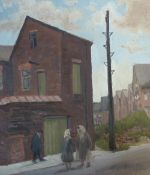 ROGER HAMPSON (1925 - 1996) OIL PAINTING ON BOARD `Peterhead Close, Bolton` Signed; titled and