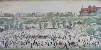 ?L.S. LOWRY (1877 - 1976) ARTIST SIGNED COLOUR PRINT `Peel Park` Signed and guild stamped, an
