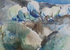 GERD EKDAHL WATERCOLOUR DRAWING Hilly landscape with trees Signed in pencil 12"" x 17"" (30.5 x