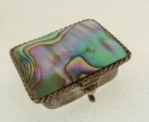 A MEXICAN SILVER PILL BOX, with abalone shell inset lid, 0.32oz
