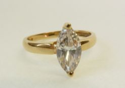 AN 18CT GOLD AND SOLITAIRE MARQUISE CUT CUBIC ZIRCONIA RING, Birmingham 2004, 2g